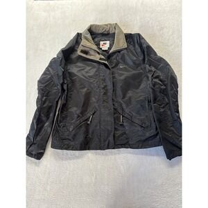 Vintage Nike Swoosh BLack Windbreaker Nylon Satin Jacket Womens‎ M (8-10)